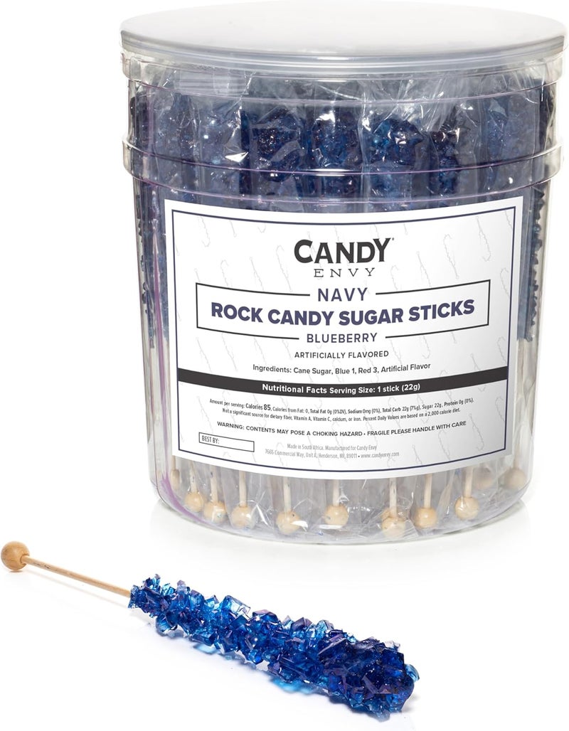Candy Envy Navy Blue Rock Candy Sugar Sticks - Blueberry Flavored - Image 1